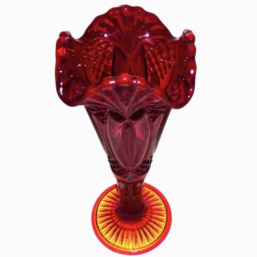 Vintage Viking Glass Vase Ruby Red & Amberina with Cadmium Glow